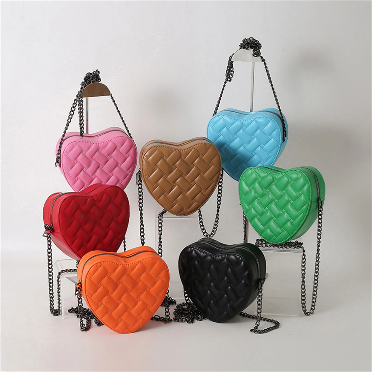 Women's Crossbody Bag Light Luxury Texture Chain Bag Embroidered Thread K-G Heart-Shaped Model Handbag