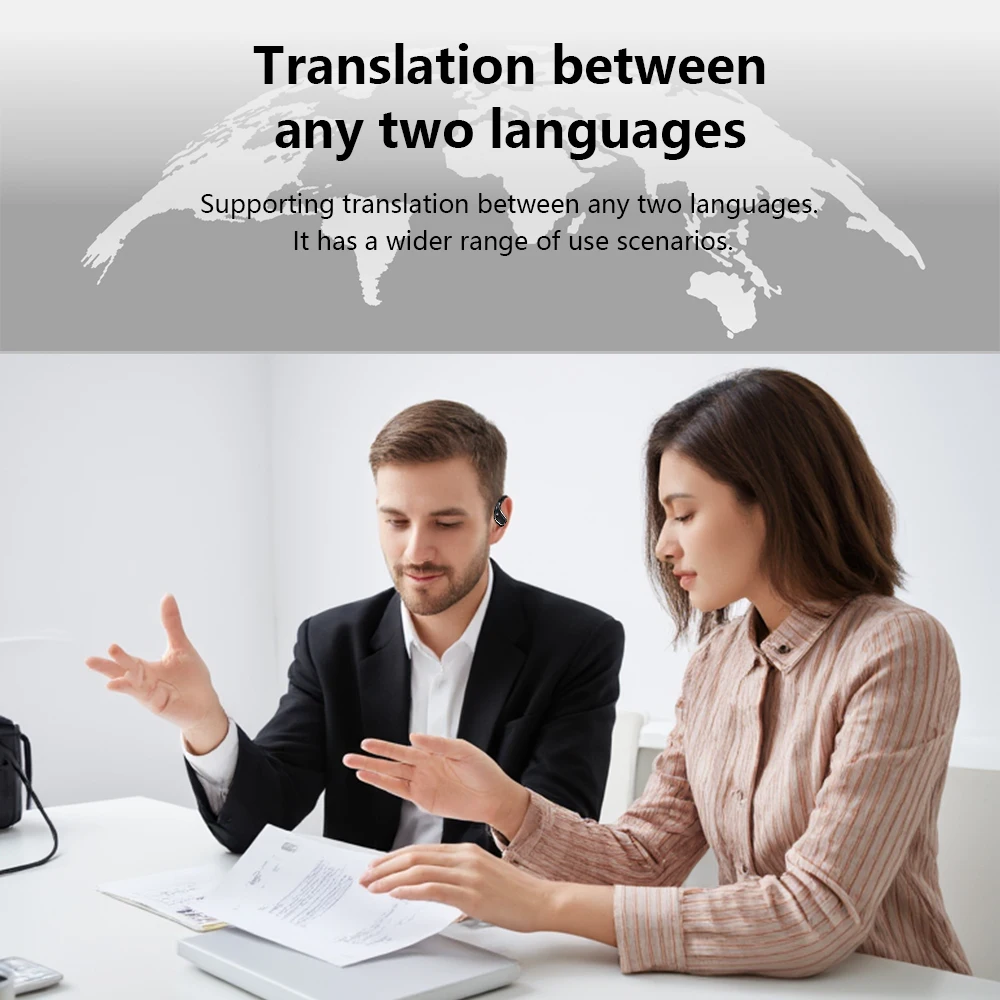 Real-time Wireless Earphone Translator, BT 5.4, Support 142 Online Languages, 7 Offline Language Translator, T23