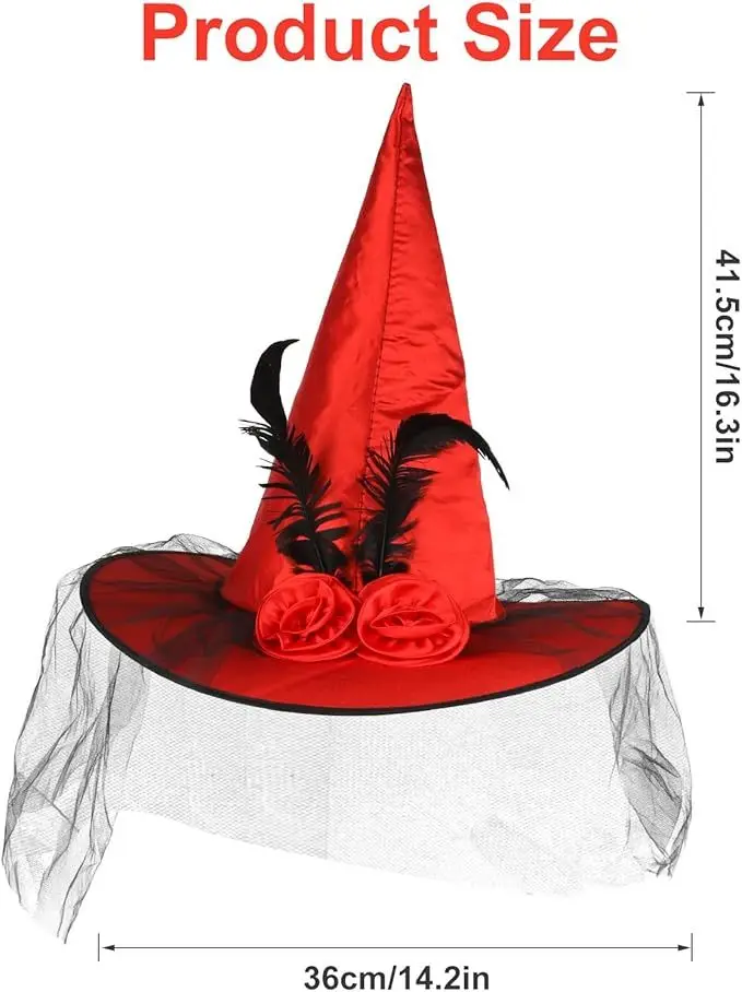 Halloween Hexenhut Karneval Fotografie Erwachsene Hexenhut mit schwarzem Schleier Applikation Partys Cosplay Hut Halloween Party Dekor – Detail 2