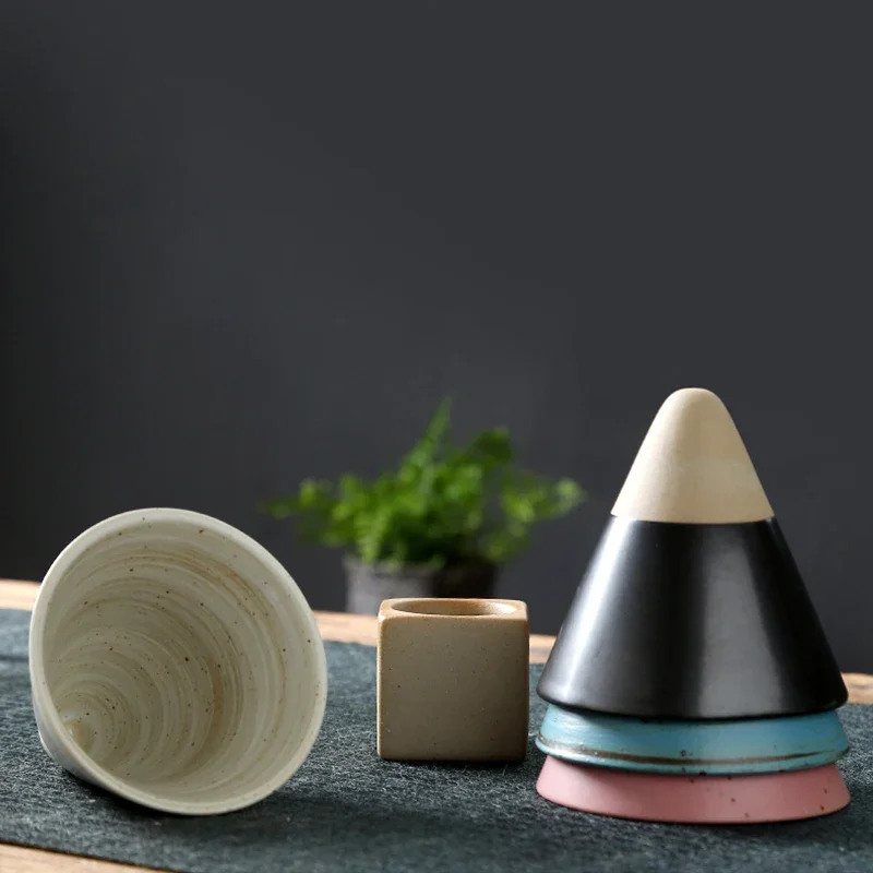 Description Picture 6 of item1pc Retro Japanese Triangular Cone Shape Pottery Tea Coffee Cup Pull Ceramic Mug Rough Latte Tea Porcelain Cup for Home Office