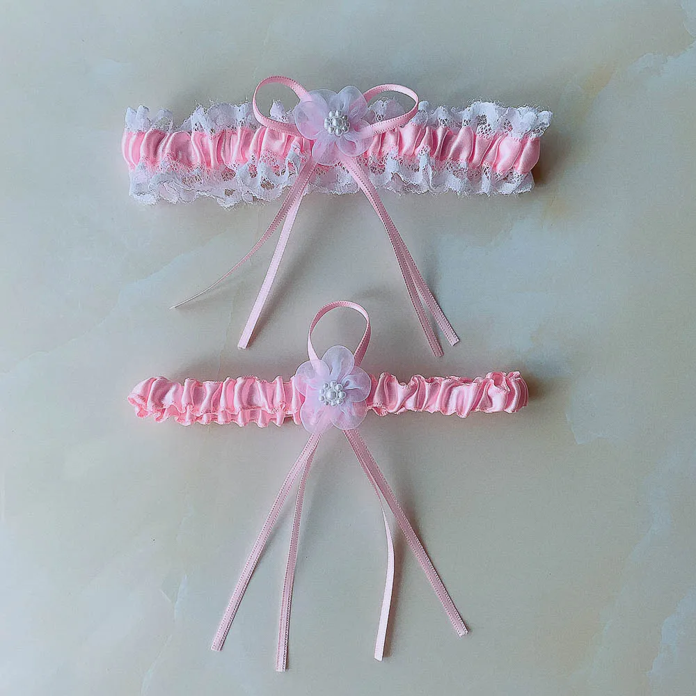 New Wedding Garter Bridal Shower Bride Pink  Lace Sexy Women Leg Garter  Ring Thigh Garter  Cosplay Lolita Girl Stocking