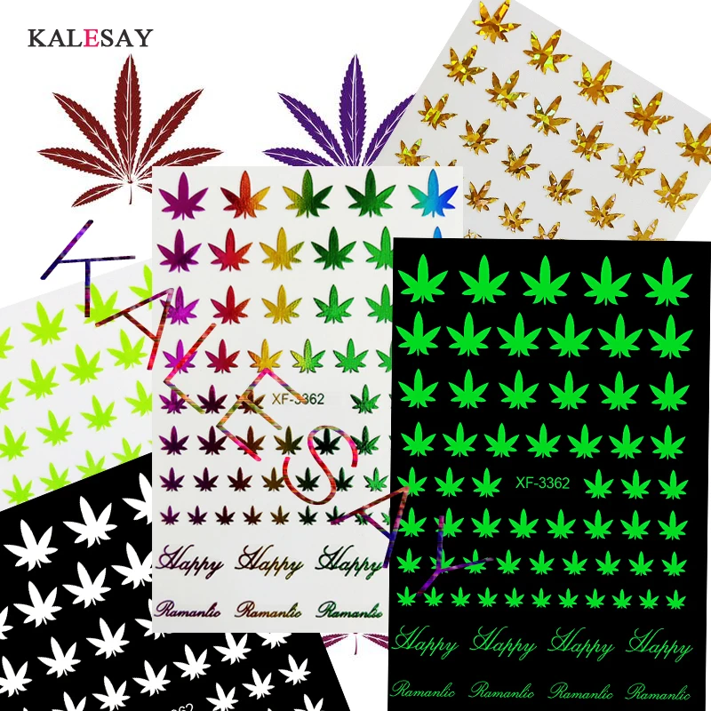

12 Colors Fashion 3D Colorful Nail Art Stickers Weed Leaf Stickers on Nails Manicure Design Decoration Colorful Line Decoration