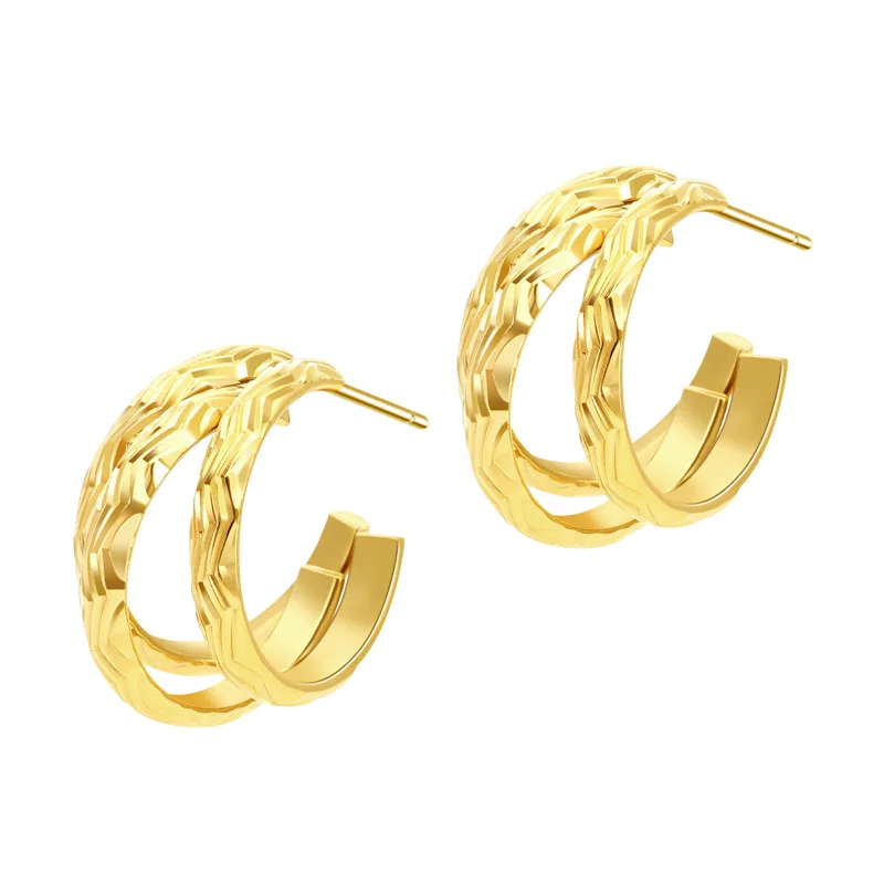 

18k Gold Irregular Earrings Three-Layer Pattern C-Shaped Eardrop Jewelry Gift For Party Birthday