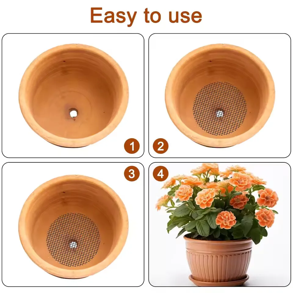 Flower Pot Hole Mesh Pad Round Drainage Holes Screens Mat 100/10Pcs Prevent Soil Loss for Garden Plant Bonsai Bottom Grid Gasket