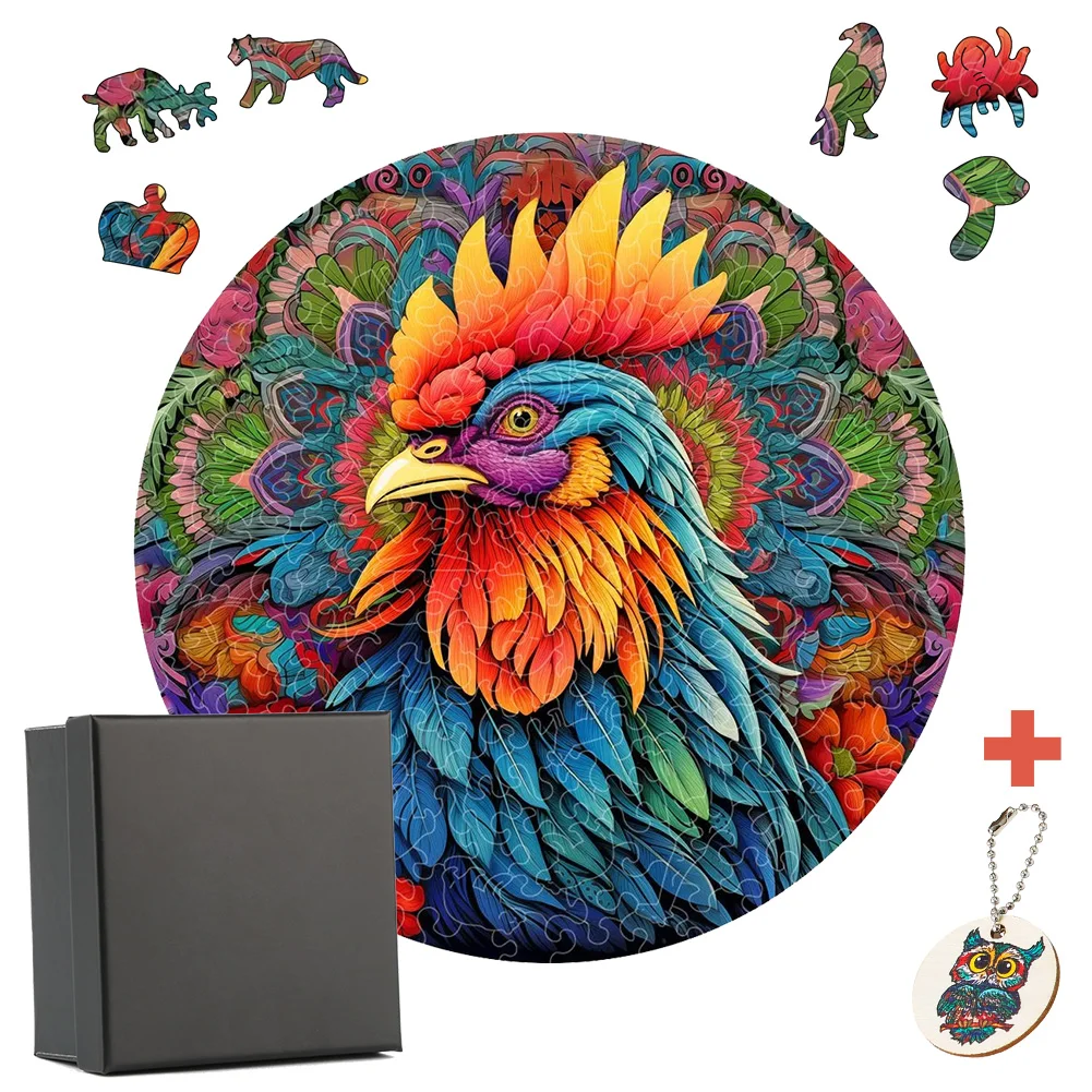 Rooster Puzzle 3D Wooden Puzzle Children Wooden DIY Crafts Decompression Toys Cock Animal Puzzles