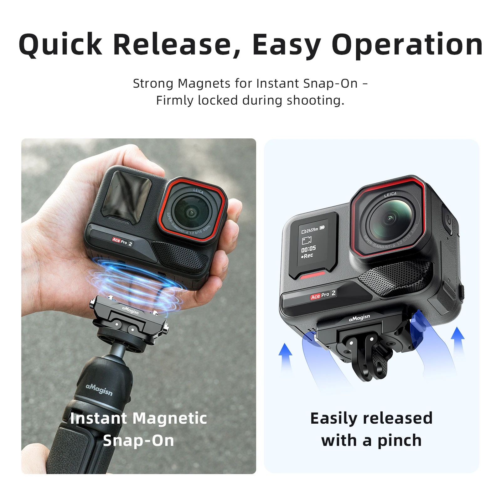 aMagisn 퀵 릴리즈 마운트 360 ° 회전 가능, 1/4인치 및 2핀 인터페이스, Insta360 Ace Pro 2 / X4 AIR / X5 액세서리와 호환 가능