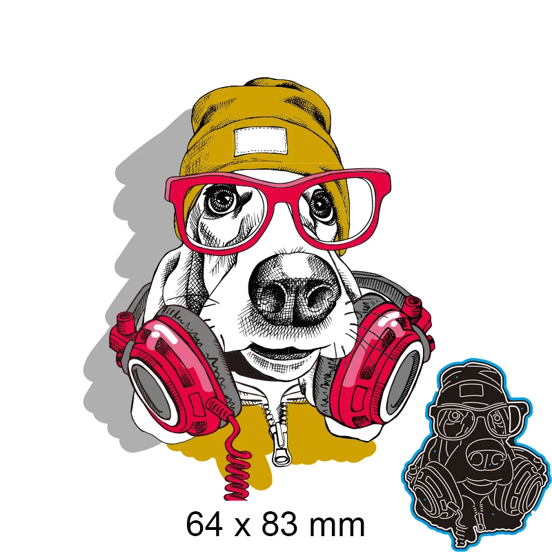 

64*83mm Cutting Dies Dog with headphones Stick Stencil Craft for Scrapbook Stamps Dies Embossing Paper Gift Card