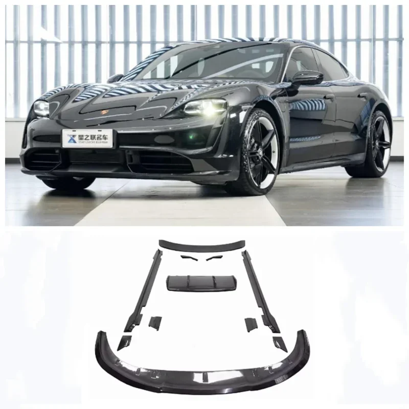 

For Porsche Taycan 2019-2022 High Quality Real Carbon Fiber Front Bumper Lip Rear Diffuser Spoiler Side Skirt Body Kit