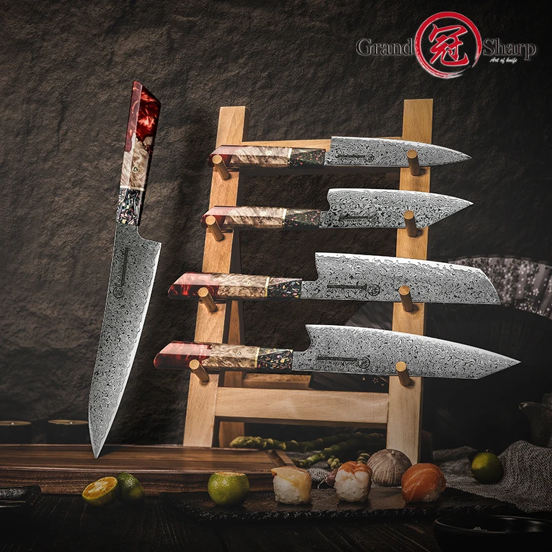 1-5 Pcs Kitchen Knife Sets 67 Layers Japanese Damascus Knife AUS-10 Steel Chef Utility Knives Sashimi Slicing Cutlery kitchen knives