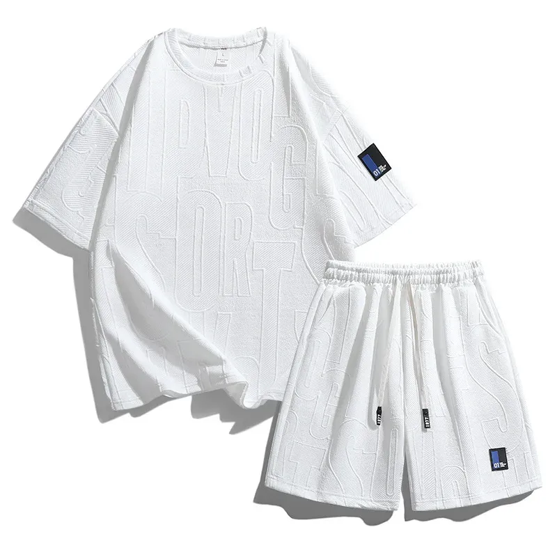 Summer Casual Short Sleeve Men's T-Shirt Set Pure Color Versatile Streetwear Brand Korean Style Comfortable Breathable Top