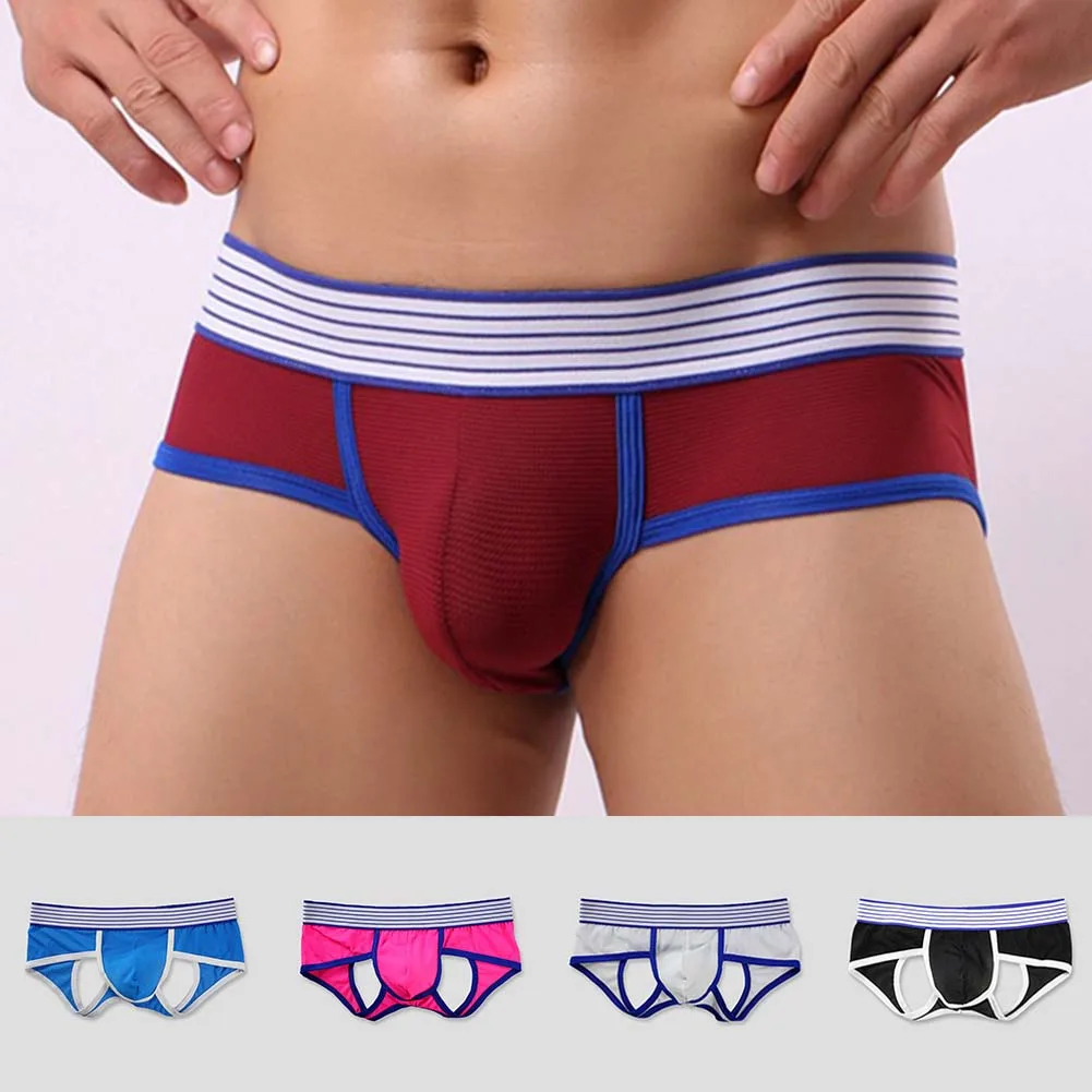 

Men Mesh Sexy Open Butt Bikini Pouch G-String Briefs Short Mesh Jackstrap Bulge Pouch Panties Hollow Out Underwear Low Rise