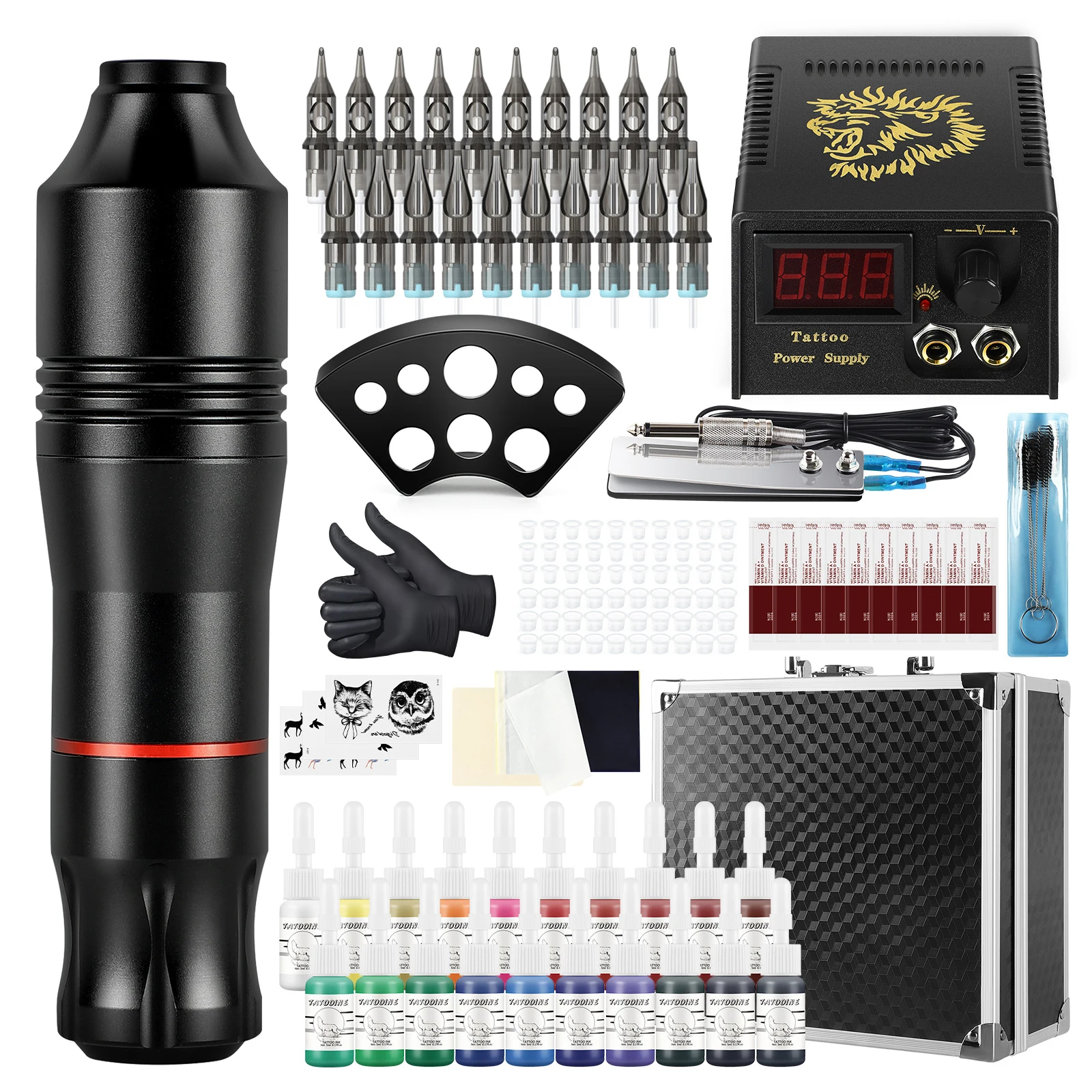 Complete Rotary Tattoo Pen Machine Kit Cartridge Tattoo Kit 20pcs Needle  Cartridges 8 Inks Foot Pedal Digital Power Supply for Beginners Starter