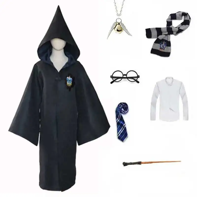 thumbnail image 1 of Disfraz de Halloween para niños y adultos, estilo Potter de la Escuela de Magia de Ravenclaw, bata de Cosplay para niños y niñas, trinchera para fiesta, 1 of 5