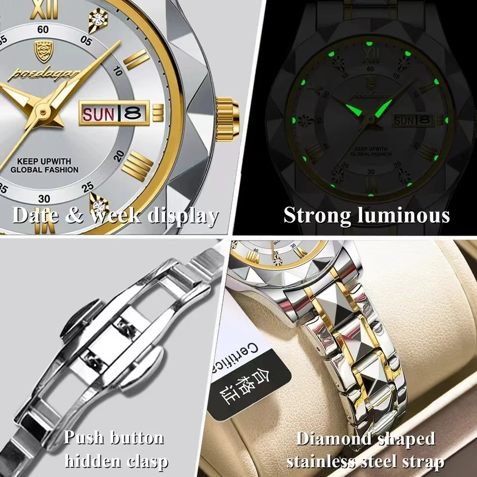 Watch For Women Quartz Top Brand Elegant Business Calendar Week Luminous Waterproof Clock Steel Band Women Watch Montres Femmes