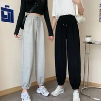 Plus Size Grey Sports Pants Women Loose Cuffed Autumn Winter New Style Slim Straight Leg Pure Color Casual Sweatpants plus Size