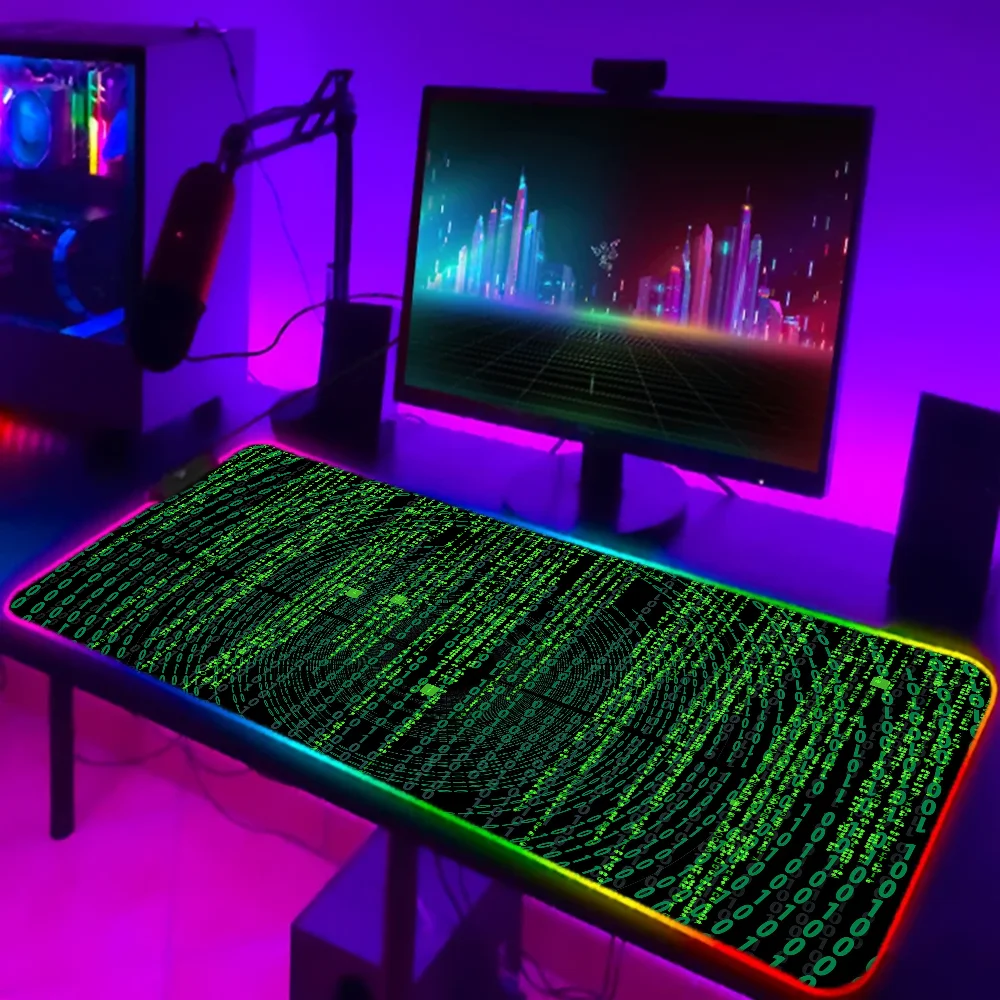 1pc Matrix Binary Code XXL RGB Gaming Mouse Pads HD Black Gamer Accessories Large LED 2