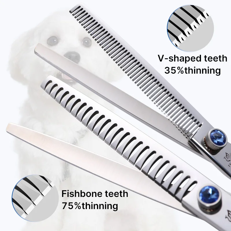 Fenice Professional 7.0/7.5/8 Inch JP440C Steel Left Hand Shears Blue Diamond Double Tail Nail Scissors Set for Pet Dog Grooming dog grooming scissors