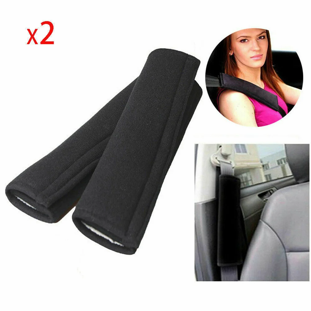 Seat Belt Covers 2pcs Universal Car Seat Belt Pad Strap Black Cushion Safety Shoulder Short Plush Protector Interior Accessories