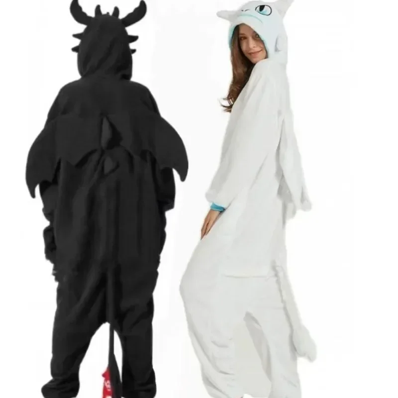 Flannel Cartoon Conjoined Animal Pajamas Tamed Dragon White Dragon Thickened Home Clothes Stitch Pajama Adult Costume Cosplay,women jumpsuit kigurumi pajamas onesies cosplay pajamas onesies flannel pajamas onesies
