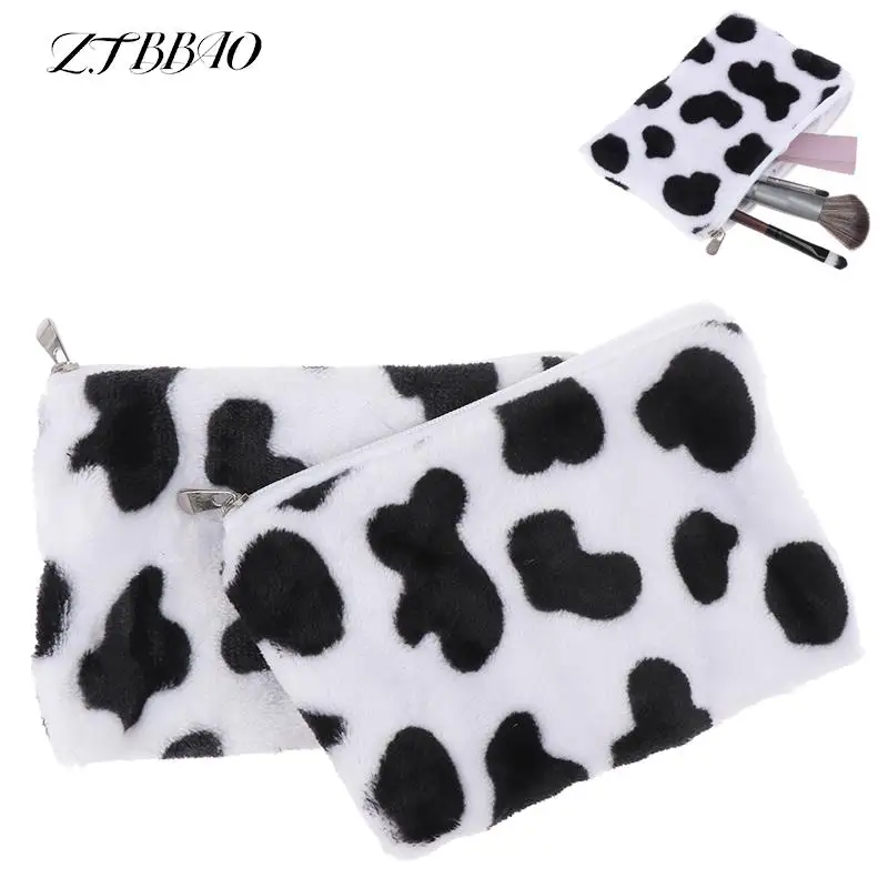 

Cartoon Cow Pattern Cosmetic Bag Plush Money Change Pouch For Girls Zipper Wallet Key Headphone Bag Birthday Gifts