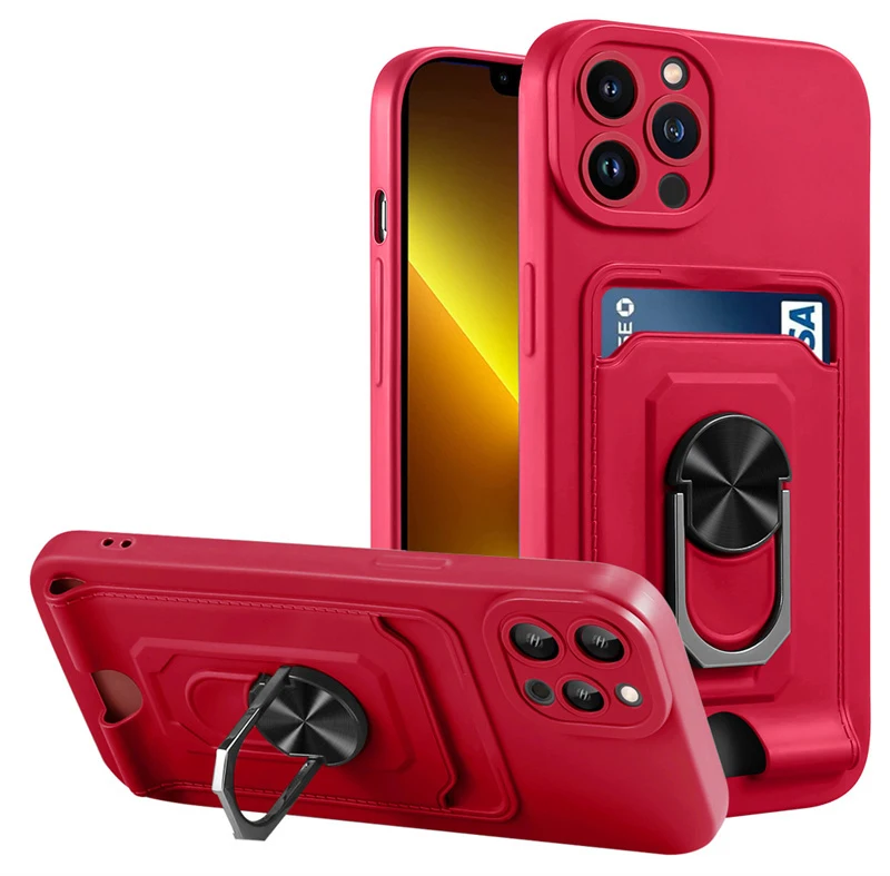 case iphone 11 Pro Max  Card Bag Magnetic Ring Holder Phone Case For iPhone 13 Pro Max 11 12 XS Max XR X 7 8 Plus 13Pro Shockproof Lens Protection Cover iphone 11 Pro Max cover case