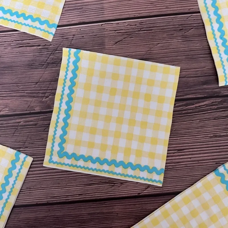 Paper Napkins 20pcs/Pac 25*25cm 3-Ply Plaid Printed Cocktail Party Decoration Placemats