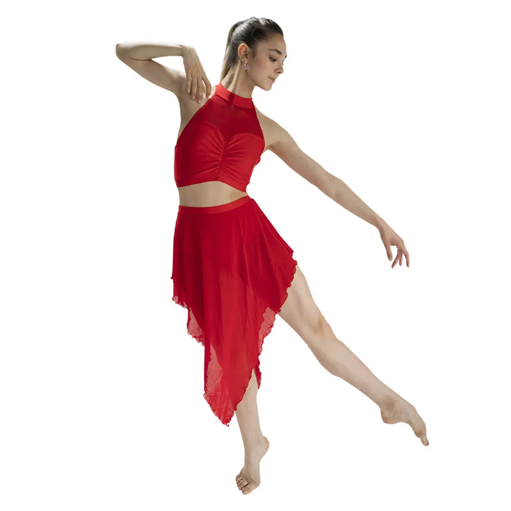 

Retail Wholesale Nylon/Lycra Mesh Modern Dance Skirts dance dress with flowing skirt hem Professional dance perfor Irregular