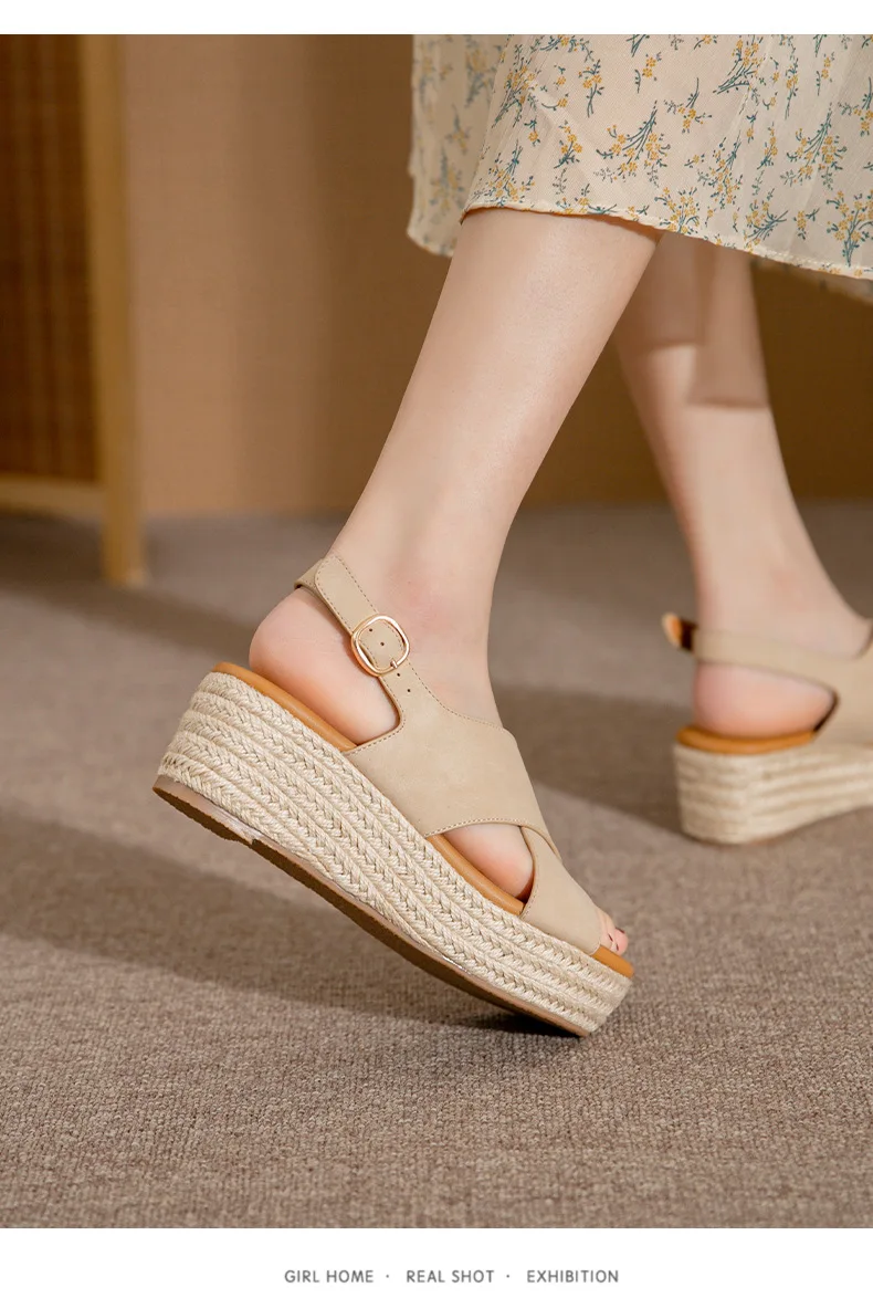 Summer Women Sandals 2022 New Fashion Wedges Super High Heel Sandals Buckle Round Toe Open Toes Ladies Footwear