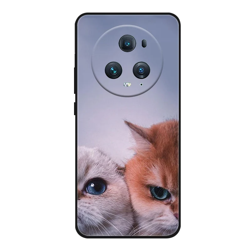 Adorable Cartoon Cat Design Black Silicone Soft Phone Case - Compatible with Honor Magic 5 Pro