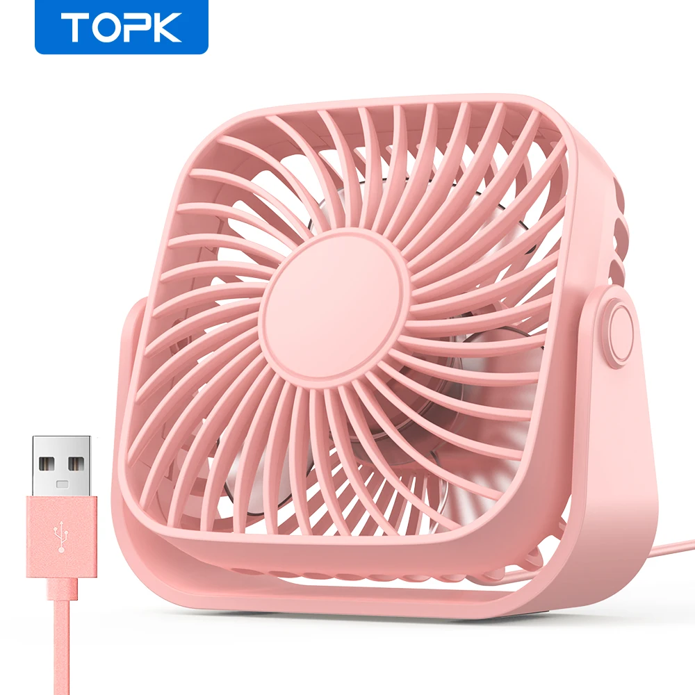 TOPK Mini ventilador portátil USB de 4 pulgadas para acampar, ventilador personal de mesa de escritorio silencioso de 3 velocidades, 360 ° Ajuste de ventiladores de pie para la habitación del hogar