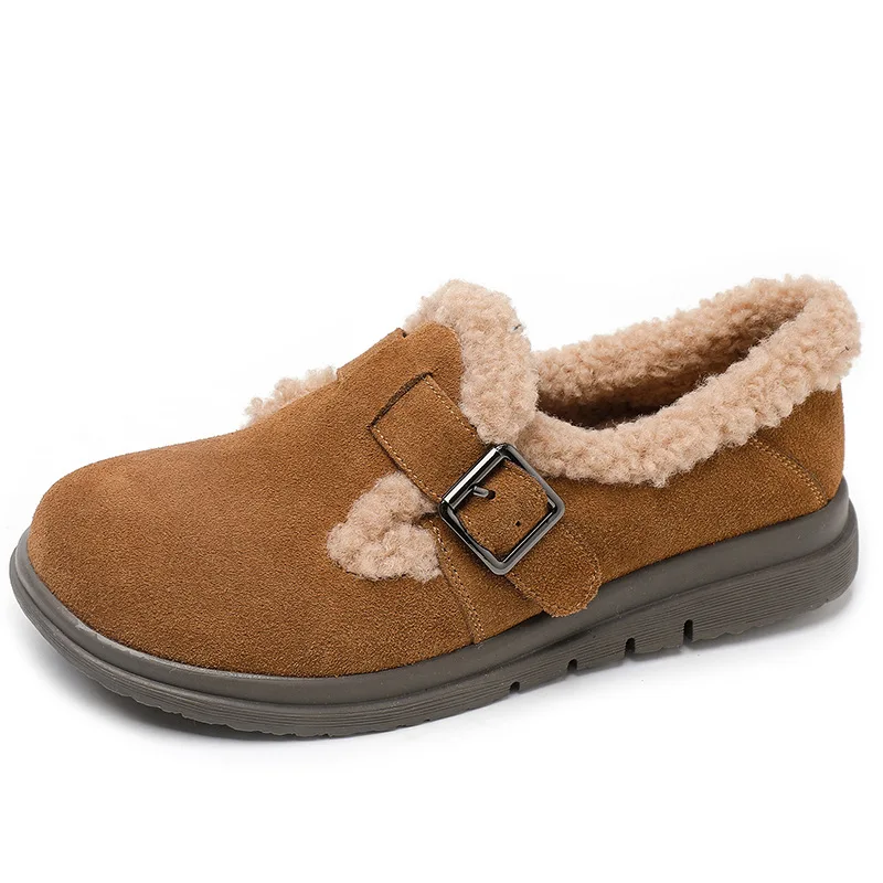 

ZXRYXGS 2023 Popular Frosted Cowhide Winter Shoes Flat Large Size Warm Snow Shoes Women Flats Soft Sole Comfortable Casual Shoes