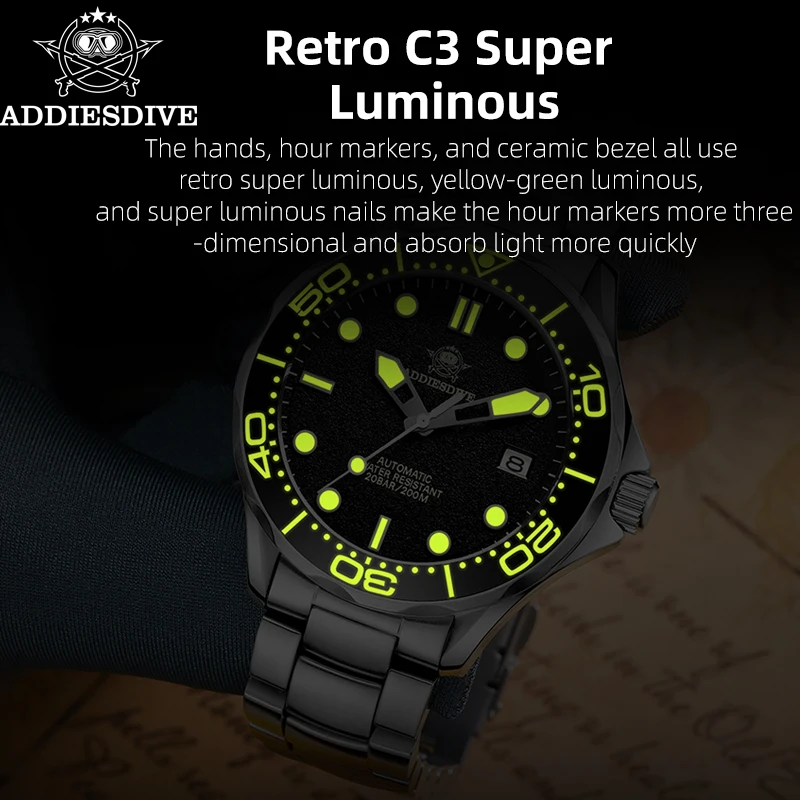 ADDIESDIVE 2023 Men Automatic Mechanical Watches Men's 316L Stainless Steel Super Luminous Sapphire glass 200m diving wristwatch
