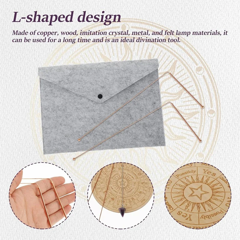 Pendulum Board Mat Kit Portable Divination Kit Pendulum Mat Copper Dowsing Rods & Divining Board Divining