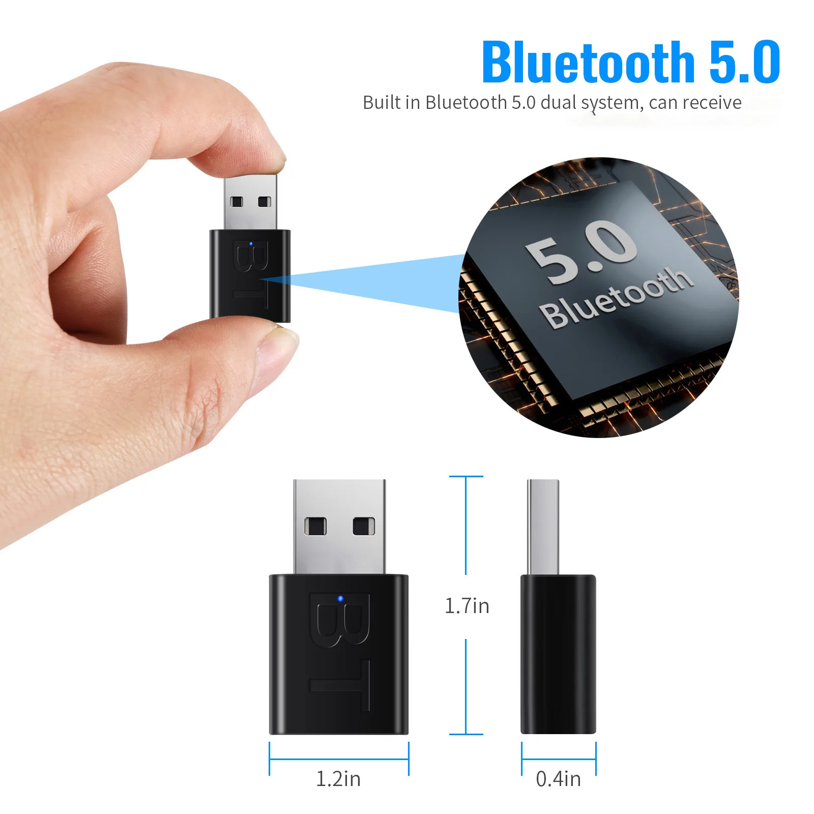 USB Bluetooth 5.0 Receiver Wireless Bluetooth Adapter 3.5mm AUX Jack for PC Car Music AUX Stereo Audio Adapter for TV Headphone images - 6