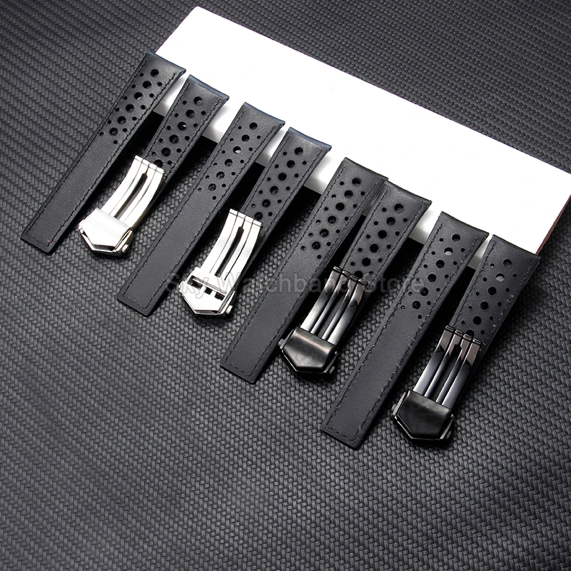 High-Quality 22mm Genuine Cowhide Leather Watchband - Elastic, Comfortable, Sweatproof Strap