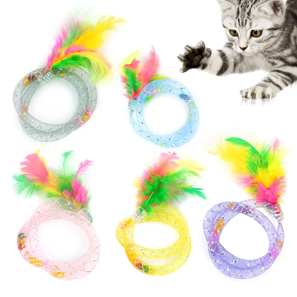 

1/5pcs Funny Kitten Cat Teaser Interactive Toy with Bell Feather Toys for Pet Cats Stick Wire Chaser Wand Toy Random Color