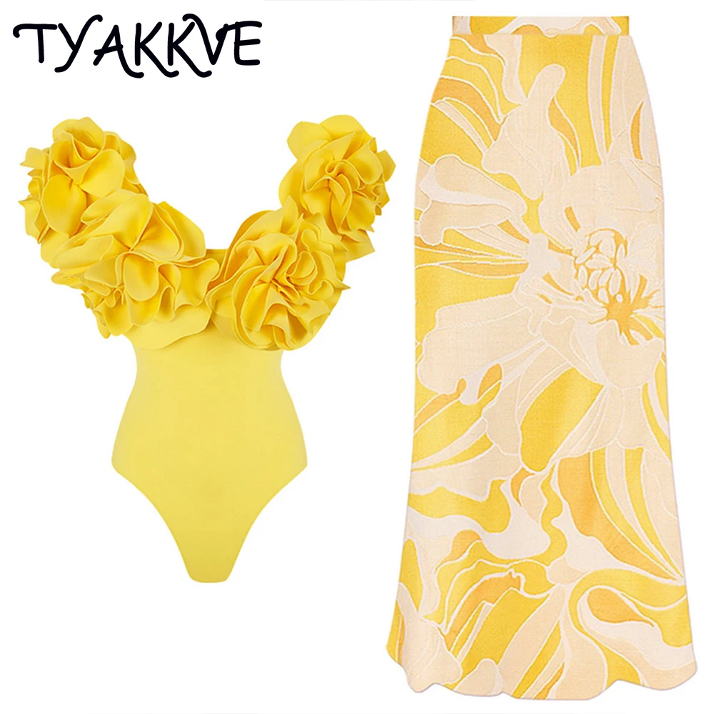 

TYAKKVE 2024 New 3D Flower Cover Up One Piece Swimsuit Women Sexy Luxury Swimwear Monokini Dress Bathing Suit Beach Monikini