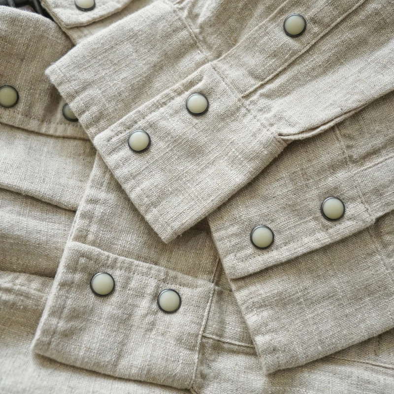 Western Sle Linen irt Men's Casual Long Sve Pure Color Khaki Trendy Cotton Denim irt Stand Fit Youth ular