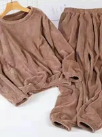 Thiened Coral Fce Spwear Set ex Winter Warm Home Clothes Sports Outfit Outerwear Loose Fit Long Sve round Ne - Image 4