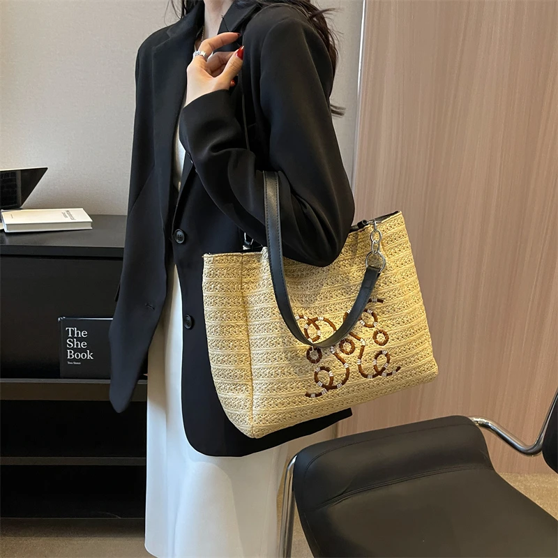 

Hot Fashion Ladies Hundred Straw Woven Bag Simple New Large Capacity Women's Single Shoulder Bags Casual Commute Storage Handbag