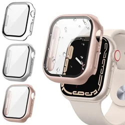 Premium 3 - Pack Tempered Glass Apple Watch Screen Protector Cases for 45mm (Series 789) (Clear - Silver - Rose)