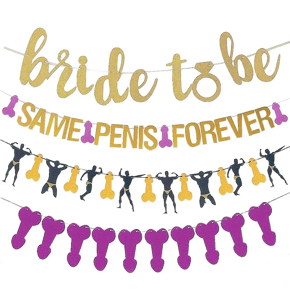 Glitter SAME PENIS FOREVER Banner Garland party decorations wedding decor supplies Bride To Be muscle man Flags Wedding Bachelorett Hen Party Photo Background Decoration