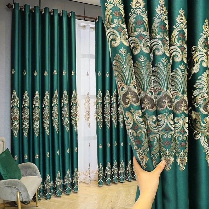 Nový růžová záclony pro žití pokoj luxusní evropan vysoký stínící výpadek drapes výšivka kvést elegantní okno záclona ložnice