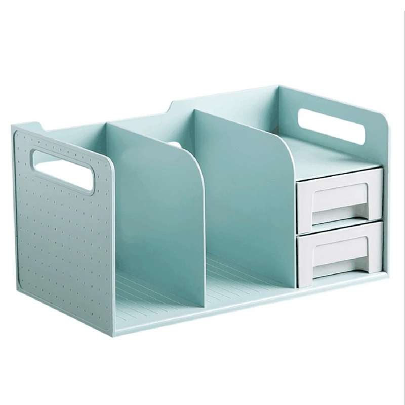 

PP Plastic Book Holder Bookends With Two Drawers Students Desk Magazine File Holder Organizer