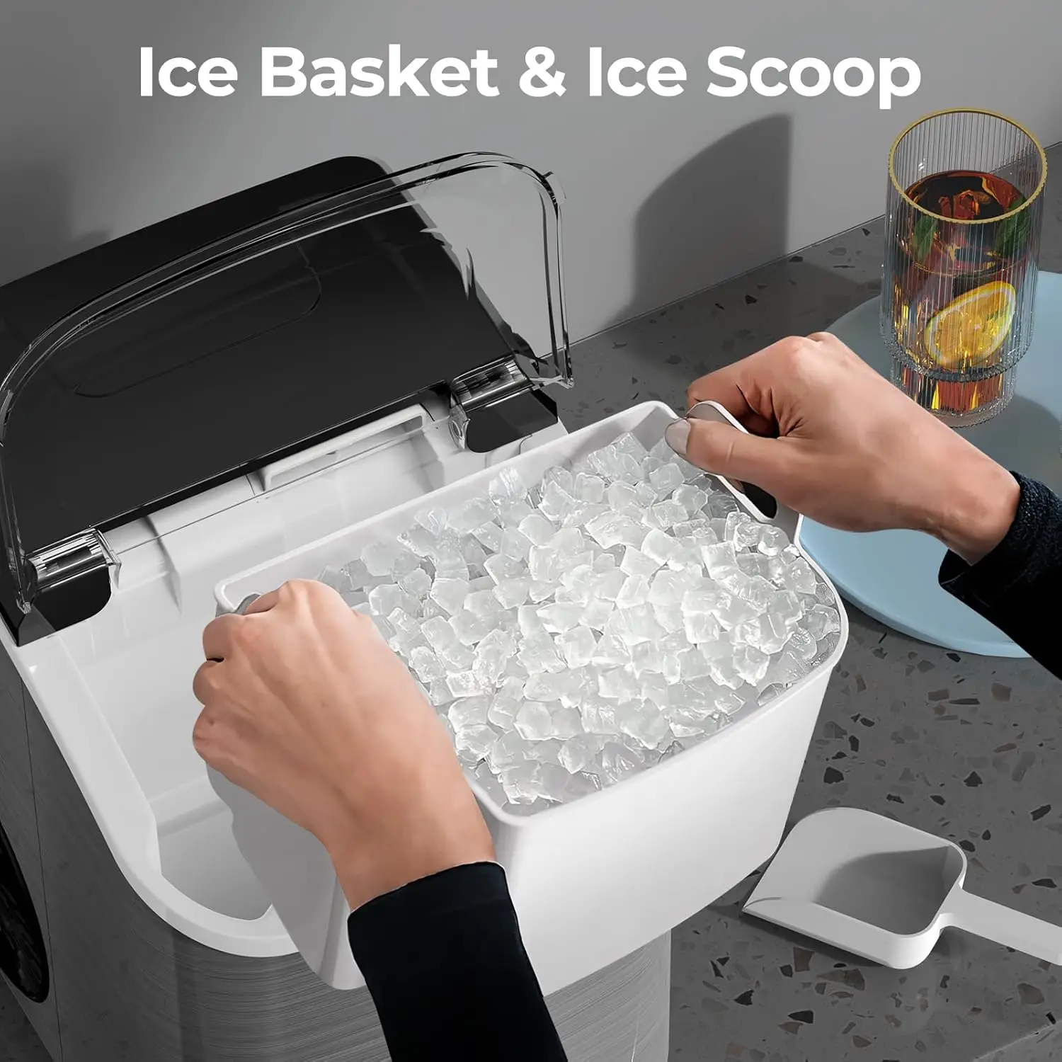 Ice Makers Countertop with Soft Chewable Pellet Ice, 7 Mins Ice Making, 35.5Lbs/24Hrs, Pebble Maker Machine with Self-Cleani