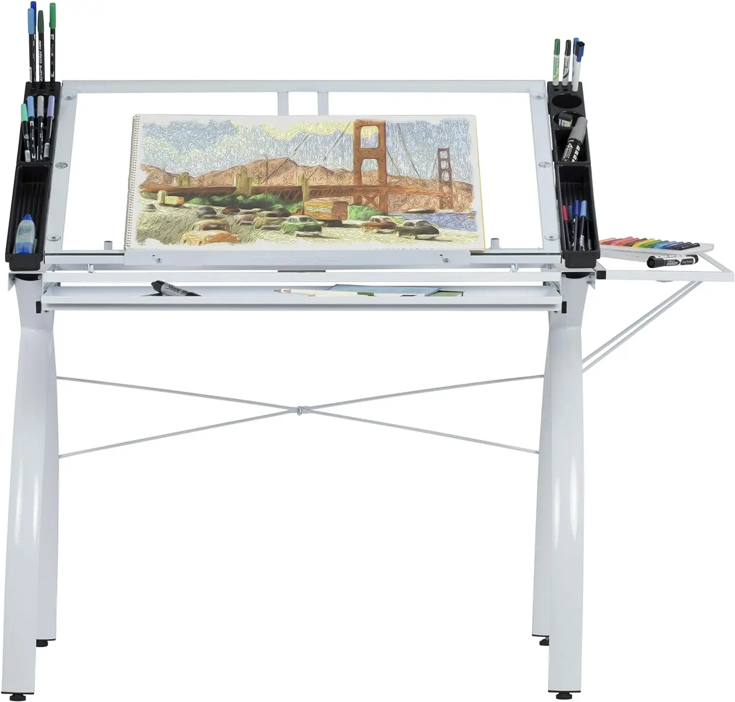 

SD Studio Designs 10096 Futura Station with Folding Shelf Top Adjustable Drafting Craft Drawing Hobby Table Writing Studio Desk
