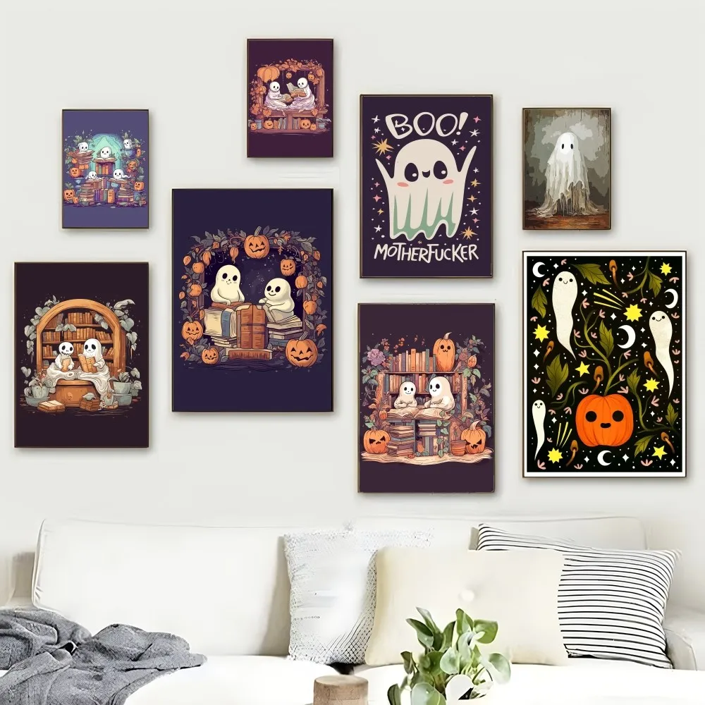 

Cute Ghost Poster Self-adhesive Art Poster Whitepaper Prints Posters Artwork Aesthetic Art Wall Painting