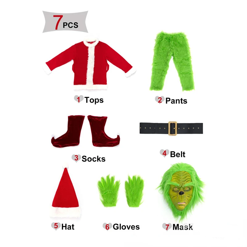Christmas Green Fur Monster Santa Claus Cosplay Costume Santa Suit Women Clothes New Year Funny Xmas Outfit New Year Party Set