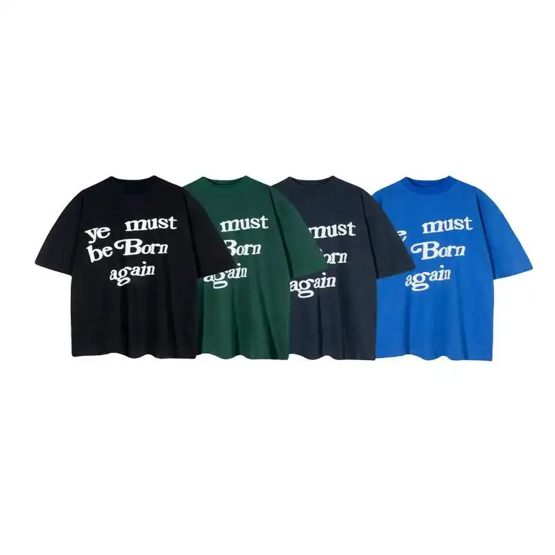 

Ye Must Be Born Again Letter Foam Print Harajuku Short Sleeve Kanye Tshirts Cotton Hip Hop Oversized Mens and Womens Tees Tops