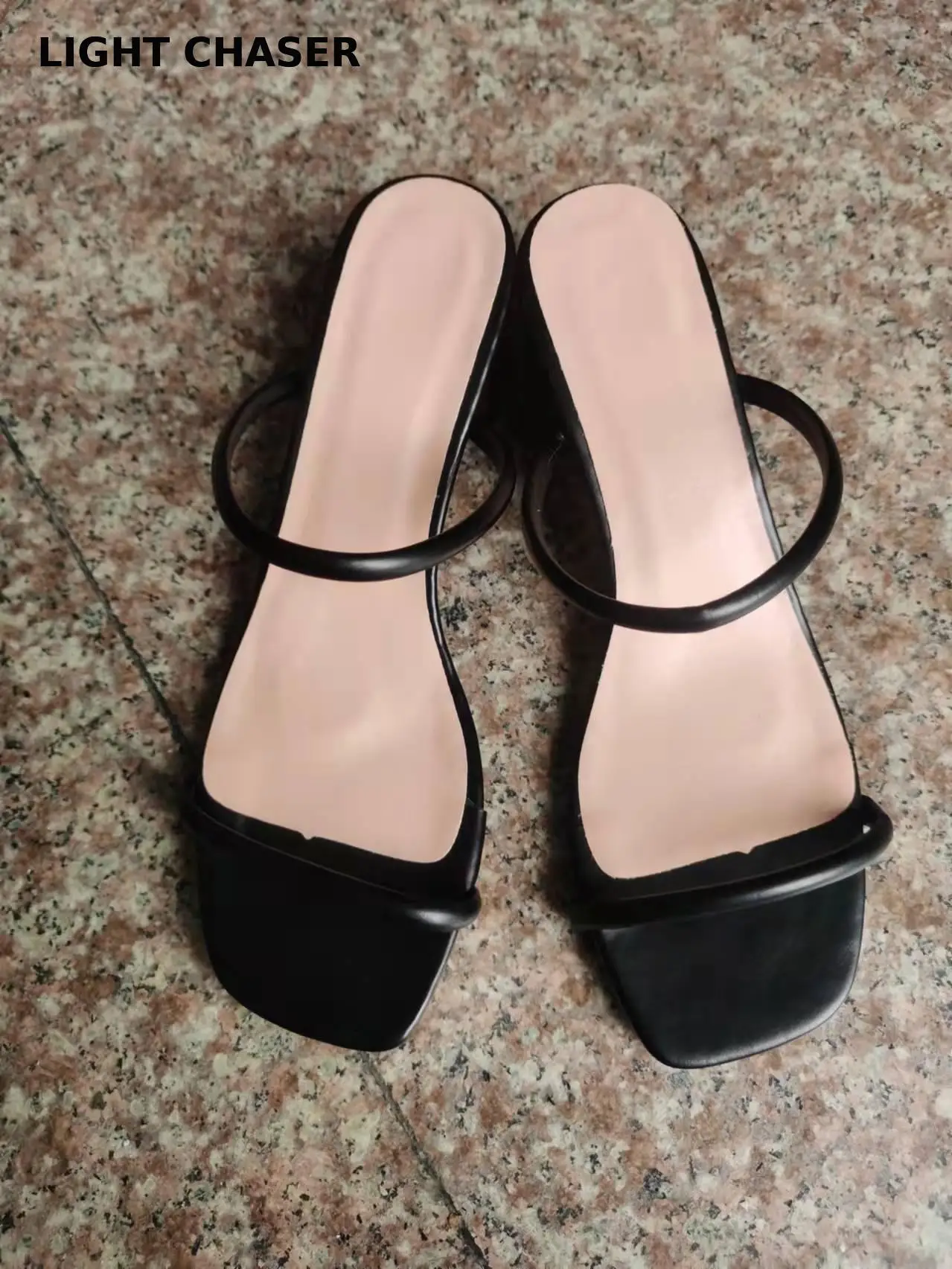 Slippers Women 2022 Summer New Fashion Square Head One Word Sandals And Slippers Women Thick Heels Medium Heel Slippers Women